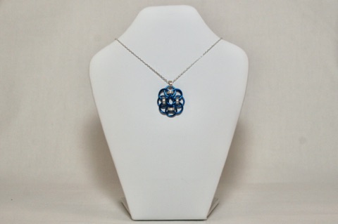 Helm Flower Pendant in Silvered Blue and Silver Enameled Copper